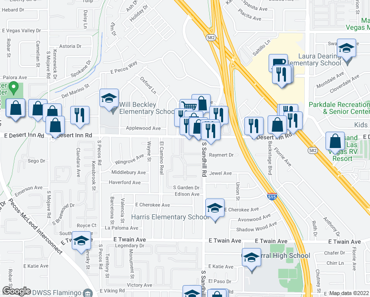 map of restaurants, bars, coffee shops, grocery stores, and more near 3751 Garden Parkway in Las Vegas