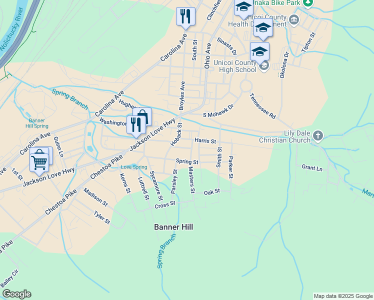 map of restaurants, bars, coffee shops, grocery stores, and more near 119 Belmont Street in Erwin