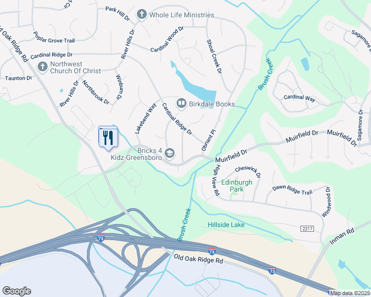 map of restaurants, bars, coffee shops, grocery stores, and more near 3005 Cardinal Ridge Drive in Greensboro