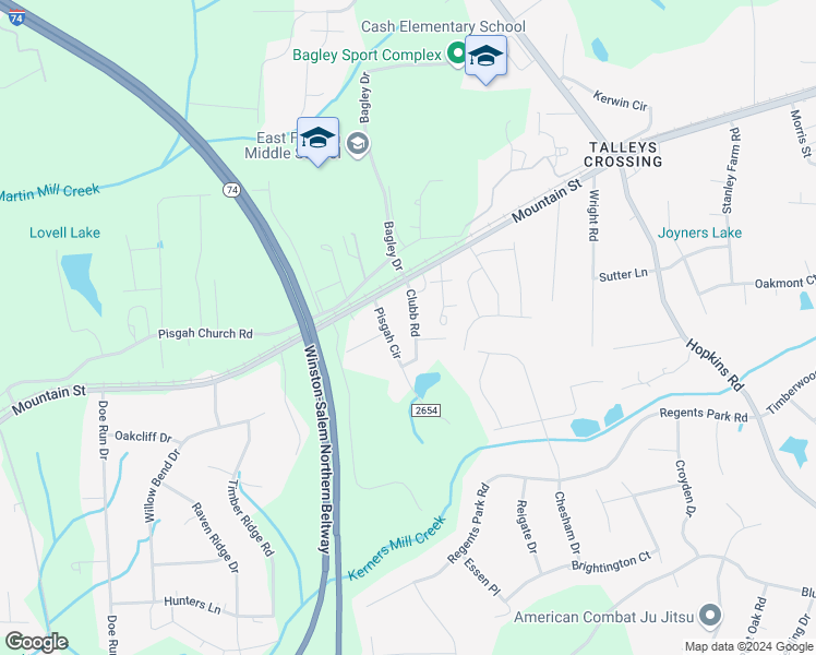 map of restaurants, bars, coffee shops, grocery stores, and more near 509 Clubb Road in Kernersville
