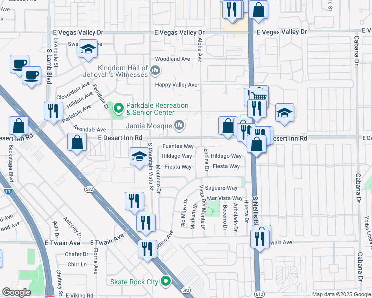 map of restaurants, bars, coffee shops, grocery stores, and more near 4767 Fuentes Way in Las Vegas