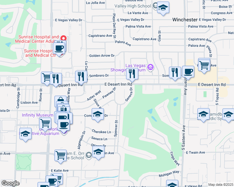 map of restaurants, bars, coffee shops, grocery stores, and more near 3356 Nahatan Way in Las Vegas
