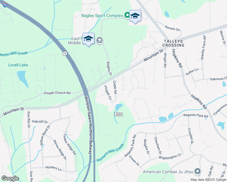map of restaurants, bars, coffee shops, grocery stores, and more near 511 Clubb Road in Kernersville