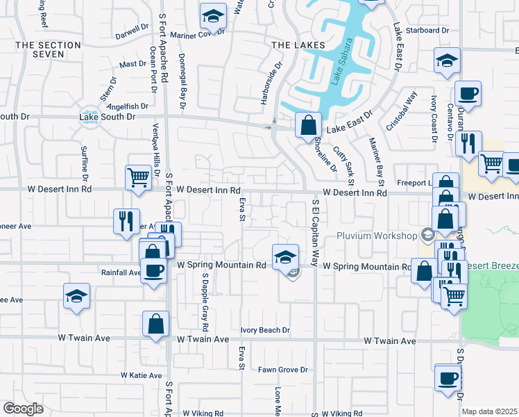 map of restaurants, bars, coffee shops, grocery stores, and more near 9155 West Desert Inn Road in Las Vegas