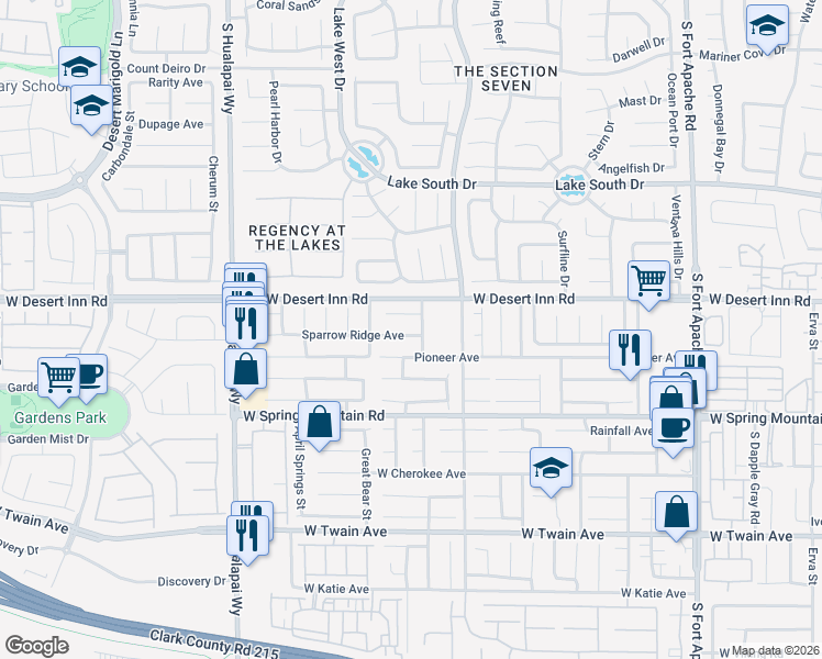 map of restaurants, bars, coffee shops, grocery stores, and more near 9876 Sparrow Ridge Avenue in Las Vegas