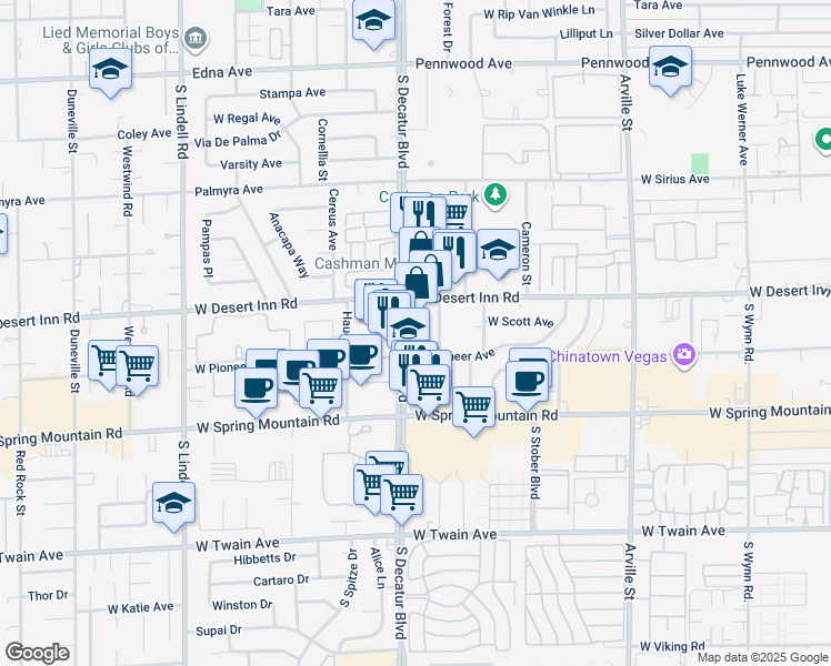 map of restaurants, bars, coffee shops, grocery stores, and more near 3360 S Decatur Blvd in Las Vegas