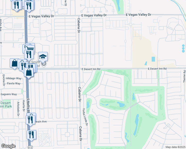 map of restaurants, bars, coffee shops, grocery stores, and more near 3400 Cabana Drive in Las Vegas