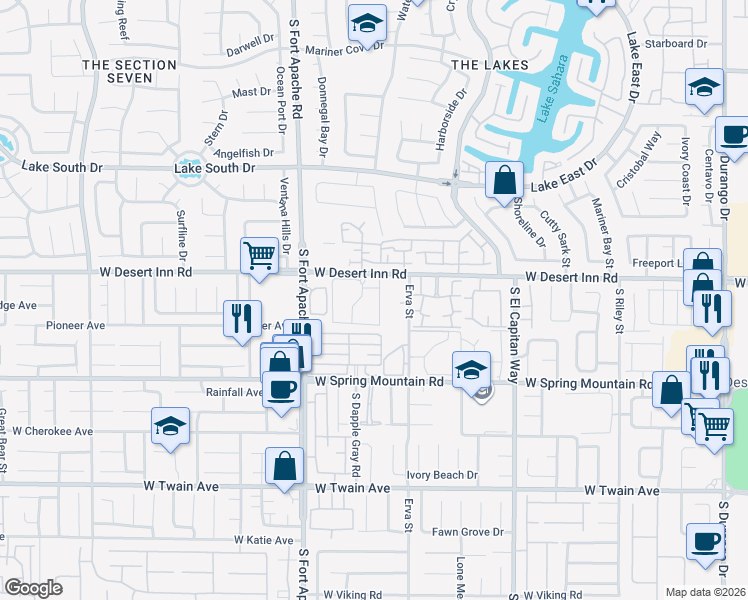 map of restaurants, bars, coffee shops, grocery stores, and more near 9325 West Desert Inn Road in Las Vegas