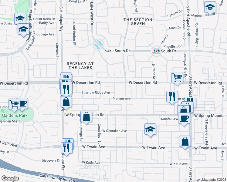 map of restaurants, bars, coffee shops, grocery stores, and more near 9876 Sparrow Ridge Avenue in Las Vegas