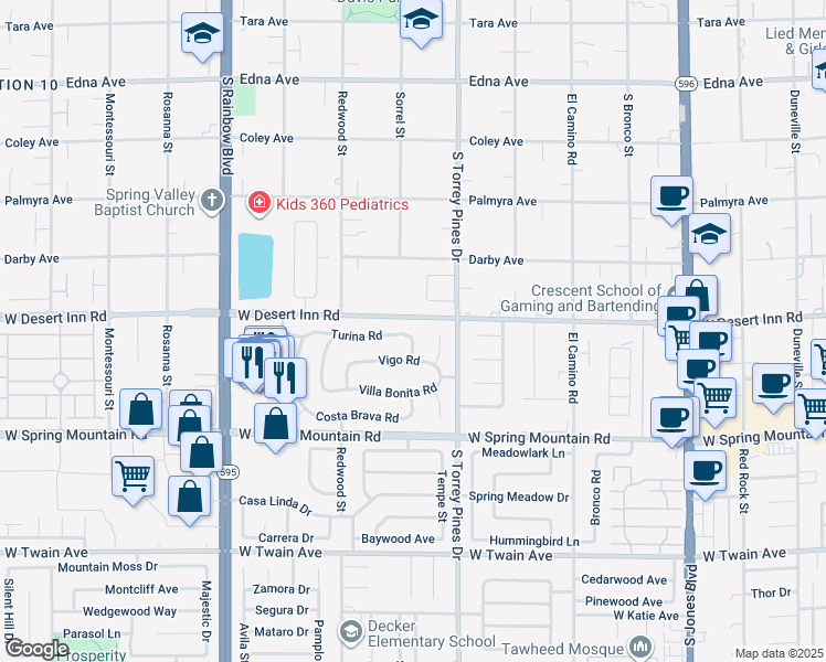 map of restaurants, bars, coffee shops, grocery stores, and more near 6576 Turina Rd in Las Vegas