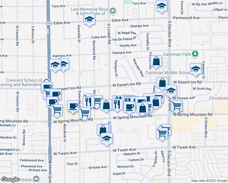 map of restaurants, bars, coffee shops, grocery stores, and more near in Spring Valley