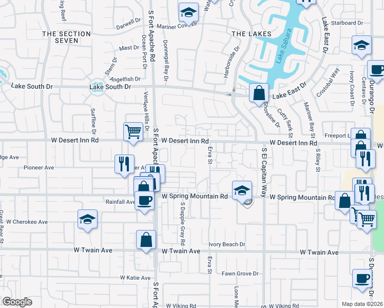 map of restaurants, bars, coffee shops, grocery stores, and more near 9325 West Desert Inn Road in Las Vegas
