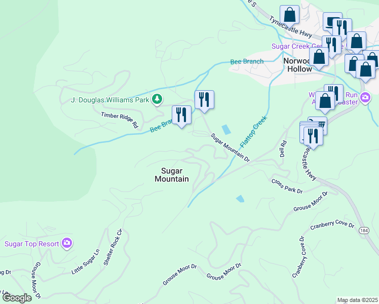 map of restaurants, bars, coffee shops, grocery stores, and more near 250 Beech View in Sugar Mountain