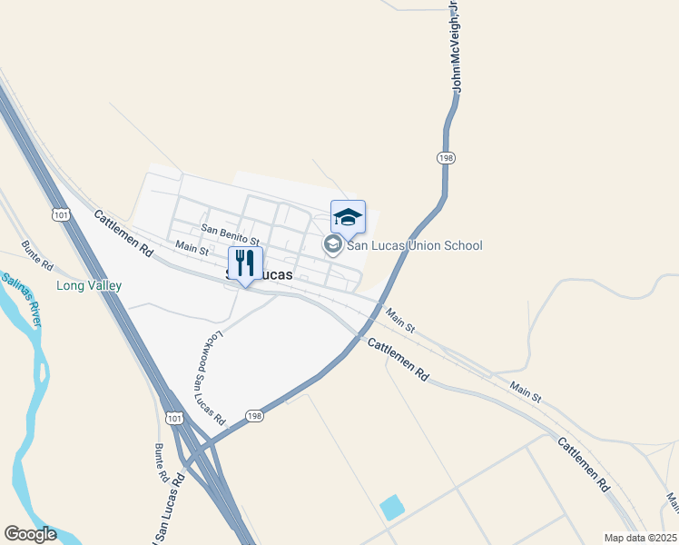 map of restaurants, bars, coffee shops, grocery stores, and more near 53654 San Benito Street in San Lucas