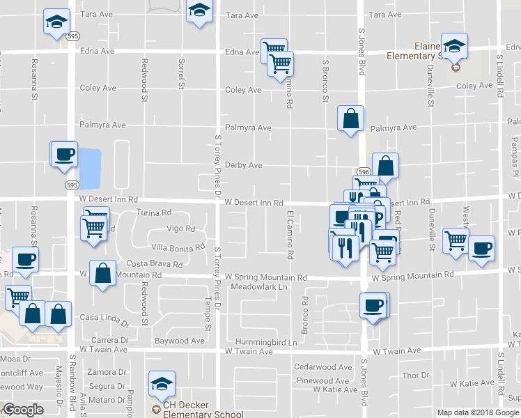 map of restaurants, bars, coffee shops, grocery stores, and more near 3311 Remuda Trail in Las Vegas