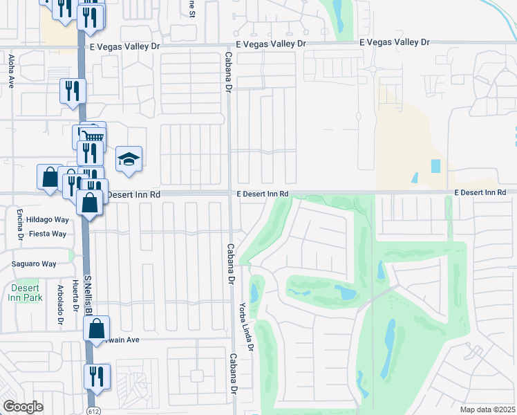 map of restaurants, bars, coffee shops, grocery stores, and more near 3400 Cabana Drive in Las Vegas