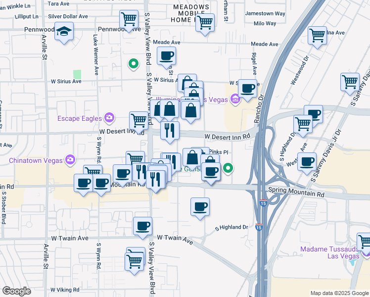 map of restaurants, bars, coffee shops, grocery stores, and more near 3388 Procyon Street in Las Vegas