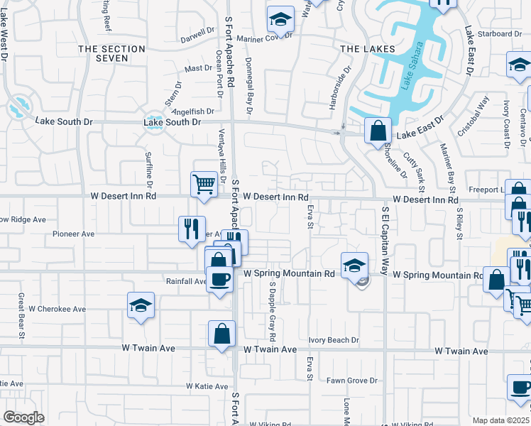 map of restaurants, bars, coffee shops, grocery stores, and more near 9325 West Desert Inn Road in Las Vegas