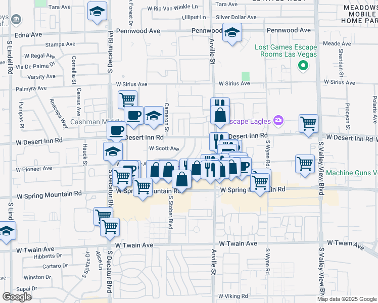 map of restaurants, bars, coffee shops, grocery stores, and more near 3357 South Myrtle Avenue in Las Vegas