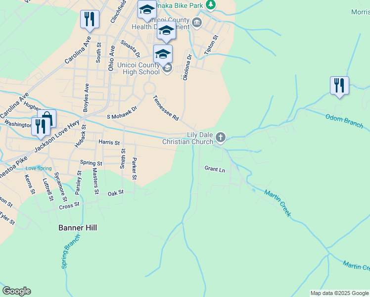 map of restaurants, bars, coffee shops, grocery stores, and more near 250 Harris Street in Erwin