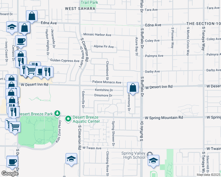 map of restaurants, bars, coffee shops, grocery stores, and more near 8032 Kentshire Drive in Las Vegas
