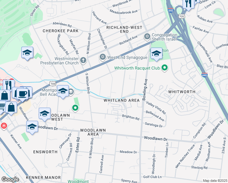 map of restaurants, bars, coffee shops, grocery stores, and more near 222 Carden Avenue in Nashville