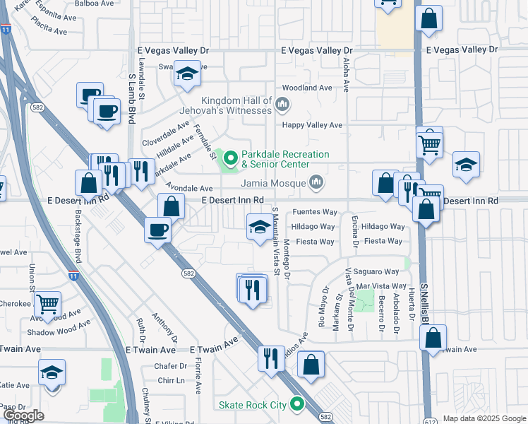 map of restaurants, bars, coffee shops, grocery stores, and more near 4505 East Desert Inn Road in Las Vegas