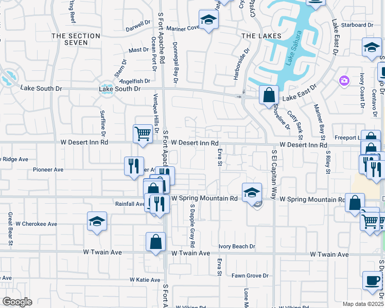 map of restaurants, bars, coffee shops, grocery stores, and more near 9325 West Desert Inn Road in Las Vegas