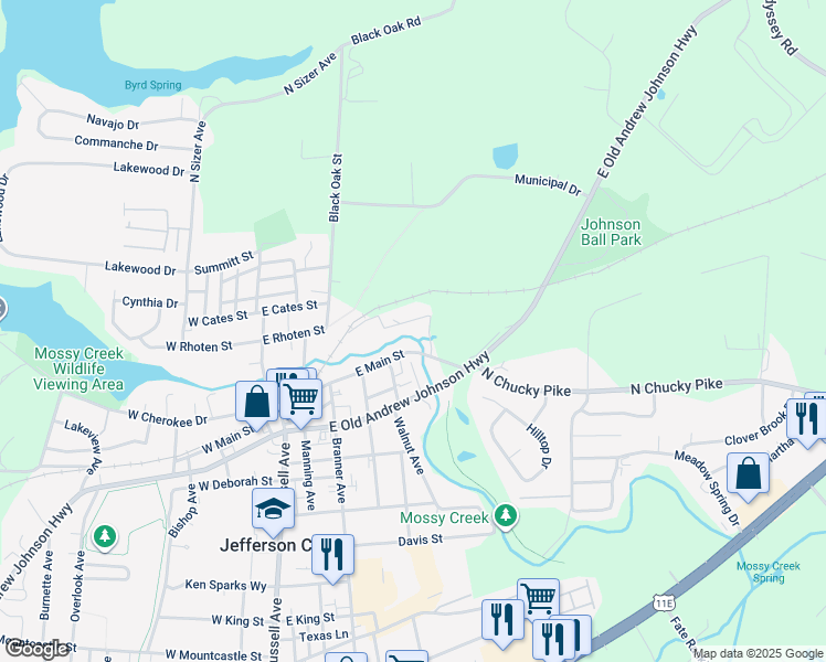 map of restaurants, bars, coffee shops, grocery stores, and more near 435 Jarnigan St in Jefferson City
