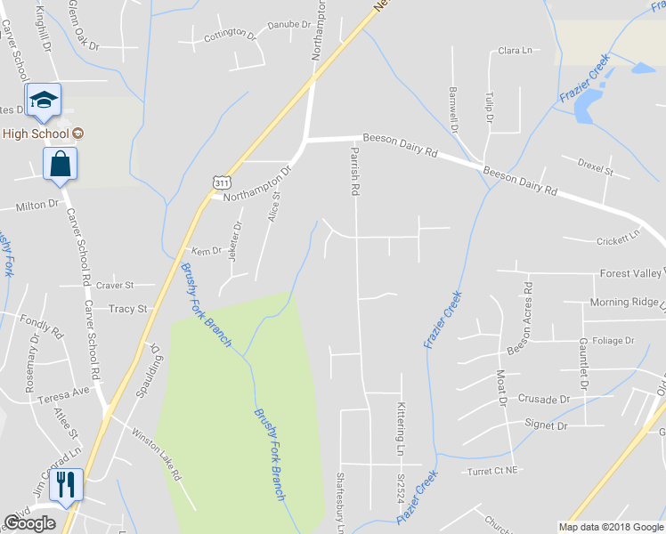 map of restaurants, bars, coffee shops, grocery stores, and more near 3401 Laree Drive in Winston-Salem