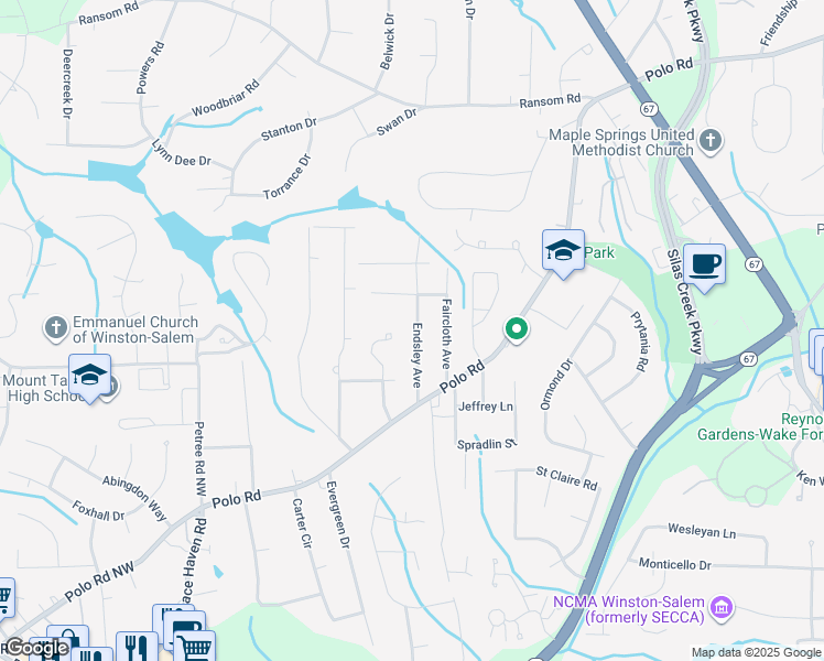 map of restaurants, bars, coffee shops, grocery stores, and more near 164 Endsley Avenue in Winston-Salem