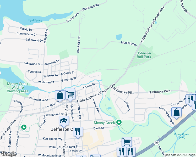 map of restaurants, bars, coffee shops, grocery stores, and more near 435 Jarnigan Street in Jefferson City