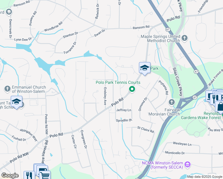 map of restaurants, bars, coffee shops, grocery stores, and more near 751 Faircloth Street in Winston-Salem