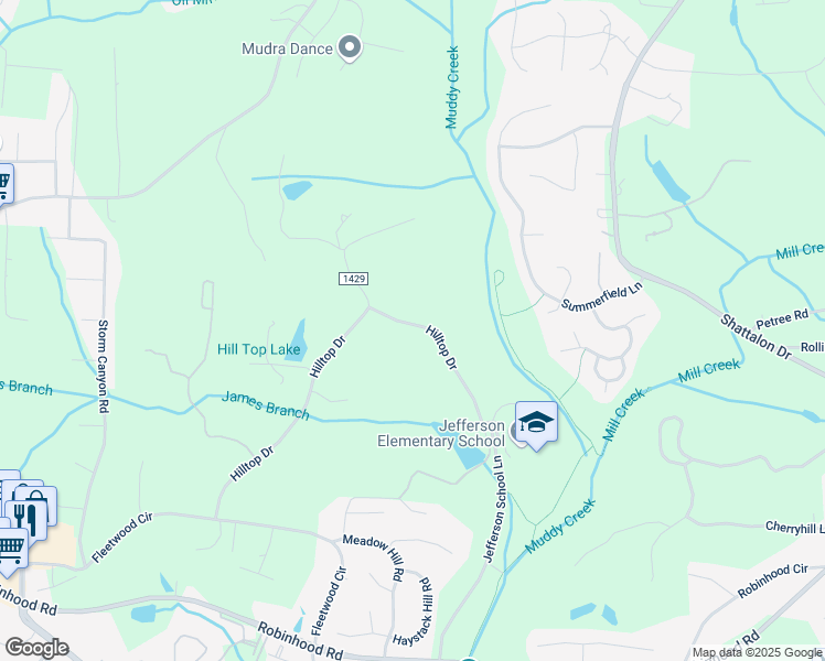 map of restaurants, bars, coffee shops, grocery stores, and more near 2329 Hilltop Drive in Winston-Salem