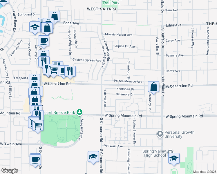 map of restaurants, bars, coffee shops, grocery stores, and more near 8170 Kentshire Drive in Las Vegas