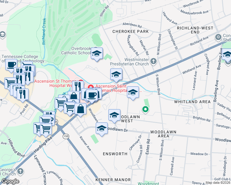map of restaurants, bars, coffee shops, grocery stores, and more near 100 Vine Court in Nashville