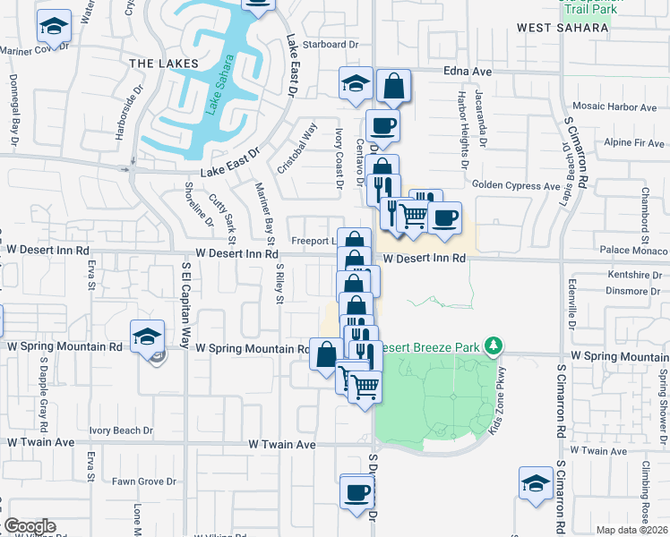 map of restaurants, bars, coffee shops, grocery stores, and more near 3300 Elephant Tree Street in Las Vegas