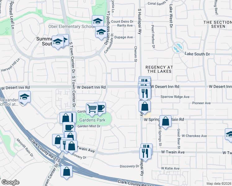 map of restaurants, bars, coffee shops, grocery stores, and more near 3349 Pageland Court in Las Vegas