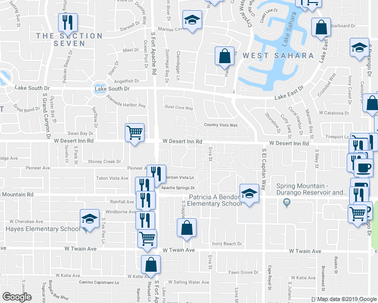 map of restaurants, bars, coffee shops, grocery stores, and more near 9325 West Desert Inn Road in Las Vegas