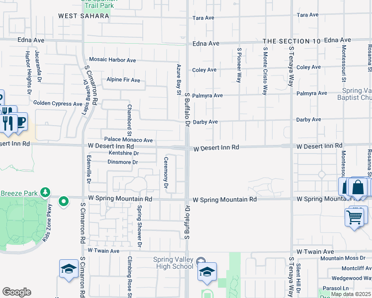 map of restaurants, bars, coffee shops, grocery stores, and more near S Buffalo Dr & W Desert Inn Rd in Spring Valley