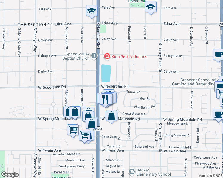 map of restaurants, bars, coffee shops, grocery stores, and more near 6820 Patayan Road in Las Vegas