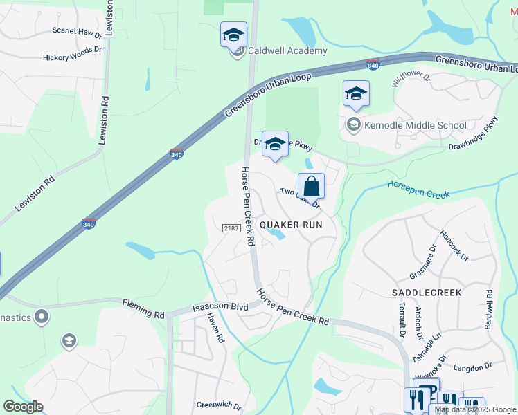 map of restaurants, bars, coffee shops, grocery stores, and more near 23 Cherine Way in Greensboro