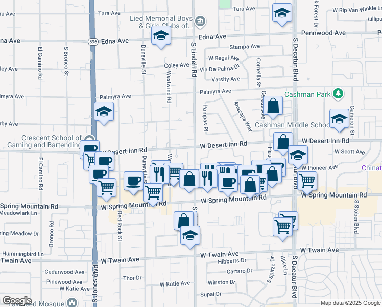 map of restaurants, bars, coffee shops, grocery stores, and more near 3316 Tiara Point Cir in Las Vegas