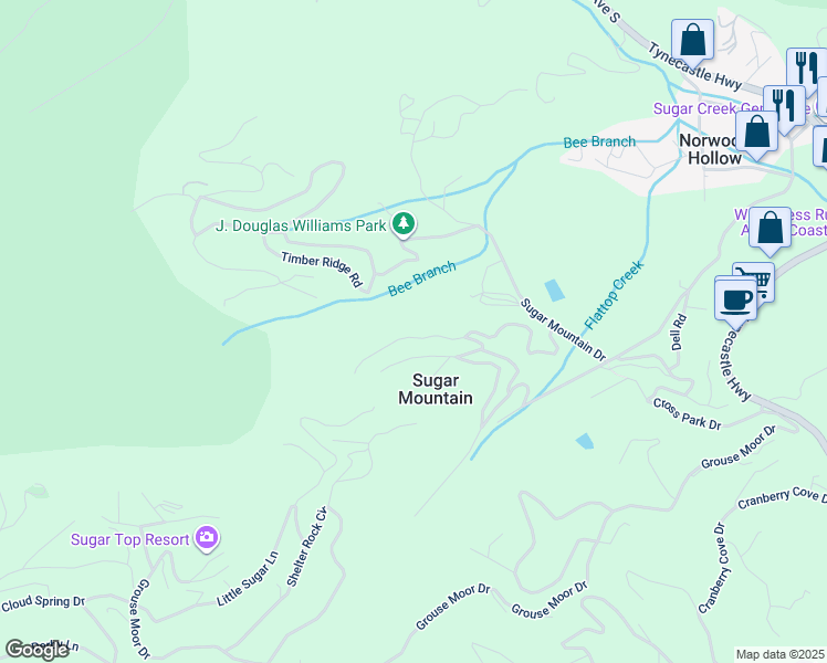 map of restaurants, bars, coffee shops, grocery stores, and more near 570 Briarcliff Road in Sugar Mountain