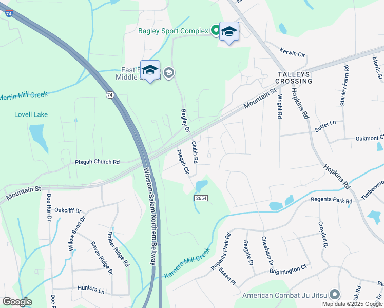 map of restaurants, bars, coffee shops, grocery stores, and more near 509 Clubb Road in Kernersville