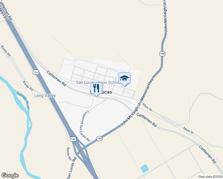 map of restaurants, bars, coffee shops, grocery stores, and more near 54692 Teresa Street in San Lucas