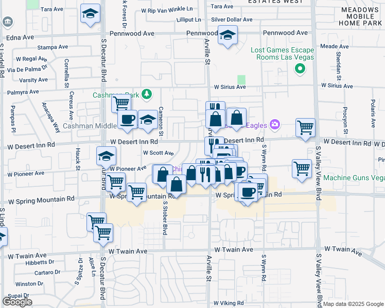 map of restaurants, bars, coffee shops, grocery stores, and more near 3344 South Myrtle Avenue in Las Vegas