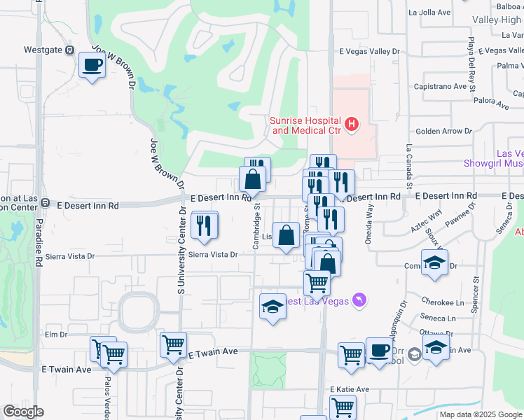 map of restaurants, bars, coffee shops, grocery stores, and more near 3330 Cambridge Street in Las Vegas
