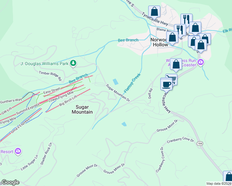 map of restaurants, bars, coffee shops, grocery stores, and more near 946 Sugar Mountain Drive in Sugar Mountain