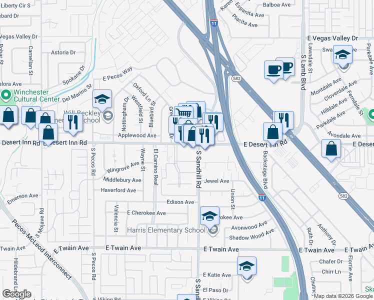 map of restaurants, bars, coffee shops, grocery stores, and more near 3751 Garden Parkway in Las Vegas